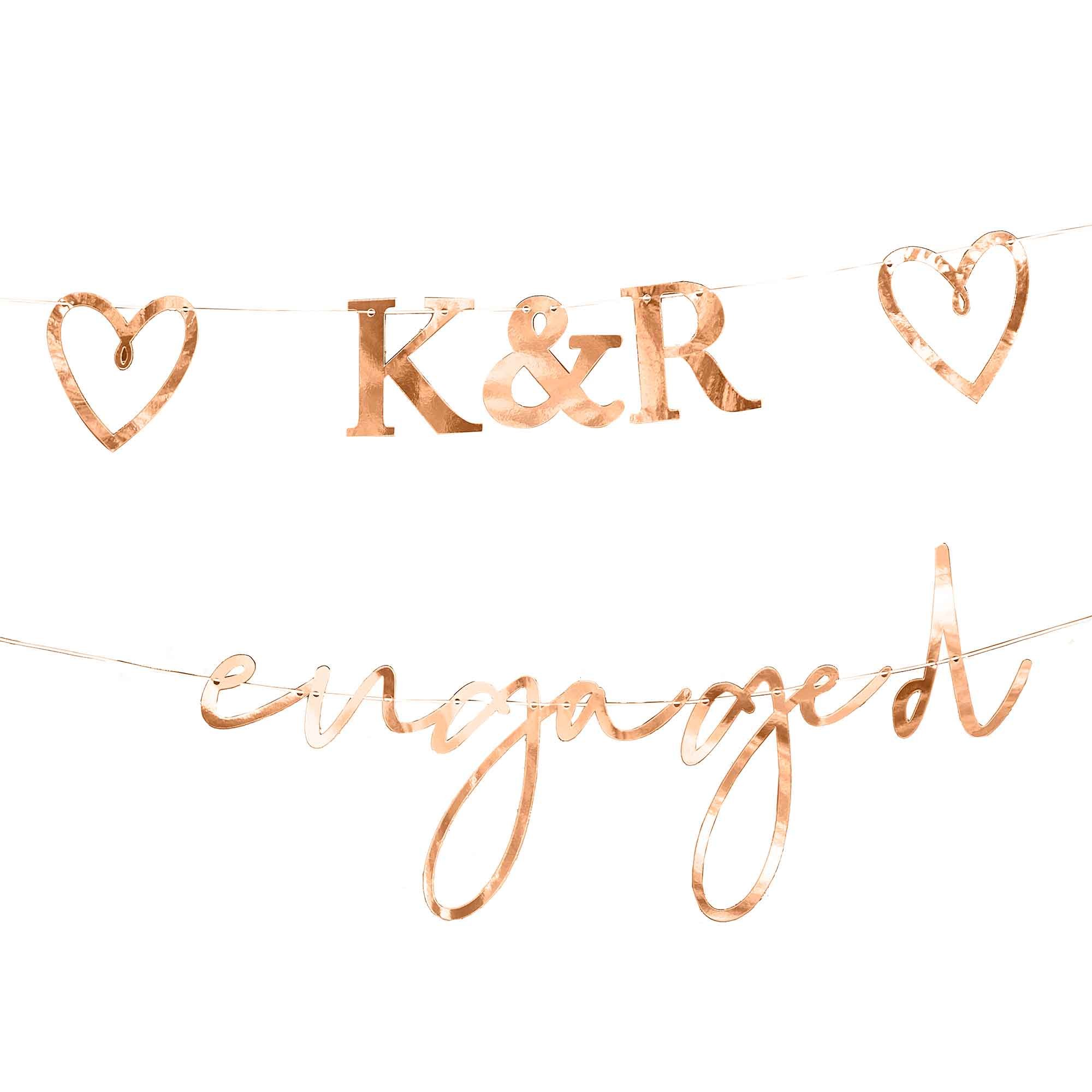 Engaged Bunting with Customisable Initials & Hearts Rose Gold