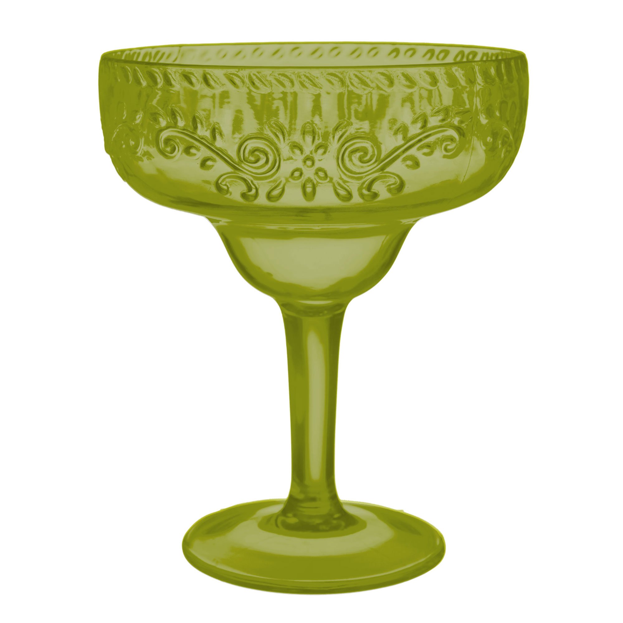 Premium Embossed Olive Green Floral Margarita Glass
