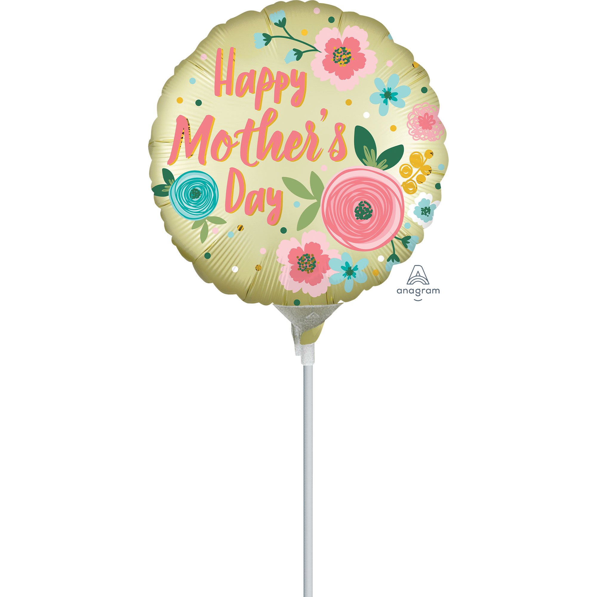 22cm Inflated Happy Mother's Day Satin Infused Pastel Yellow A15