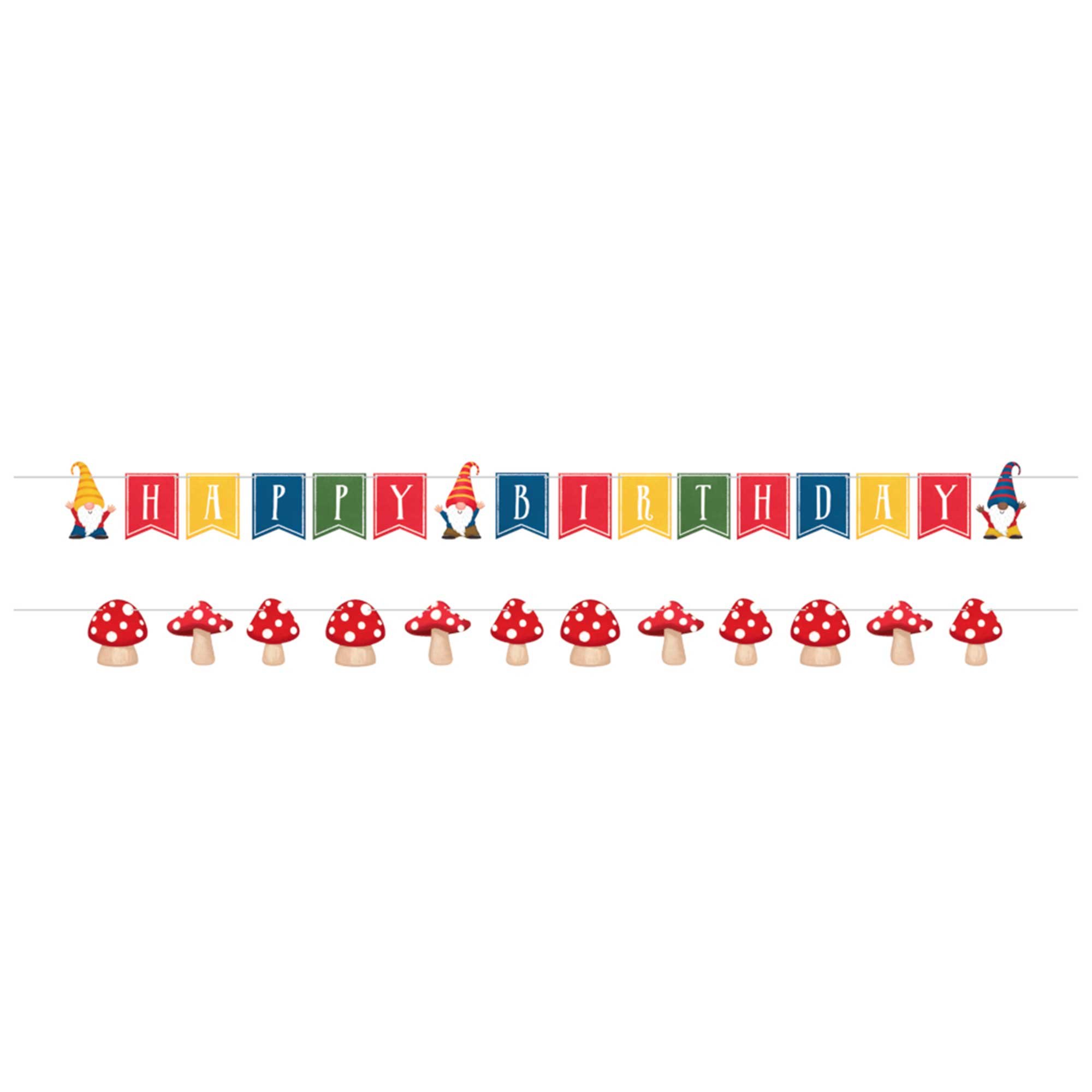 Party Gnomes Shaped String Banner Happy Birthday 12cm x 2.4m