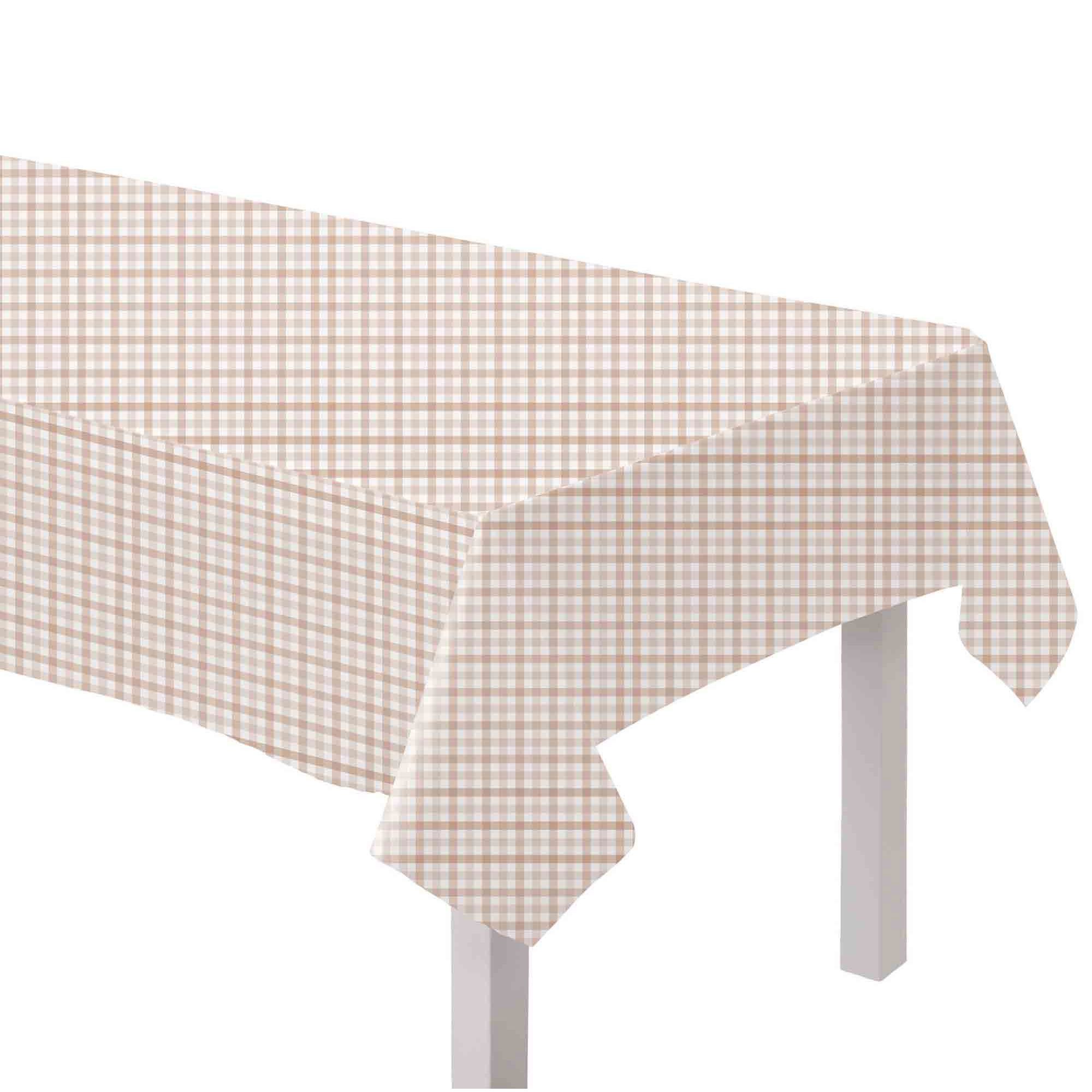 Gingham Paper Tablecover White Sand