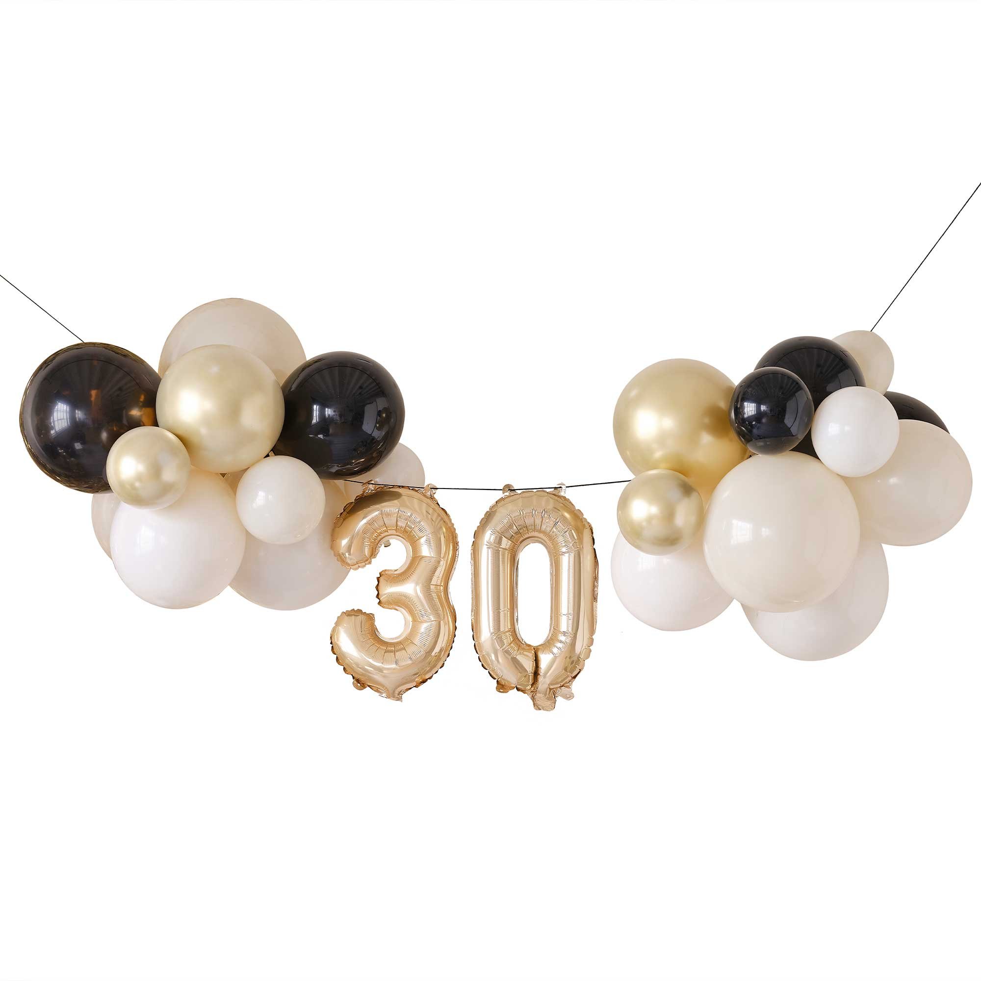 Champagne Noir 30th Birthday Milestone Balloon Bunting Decoration