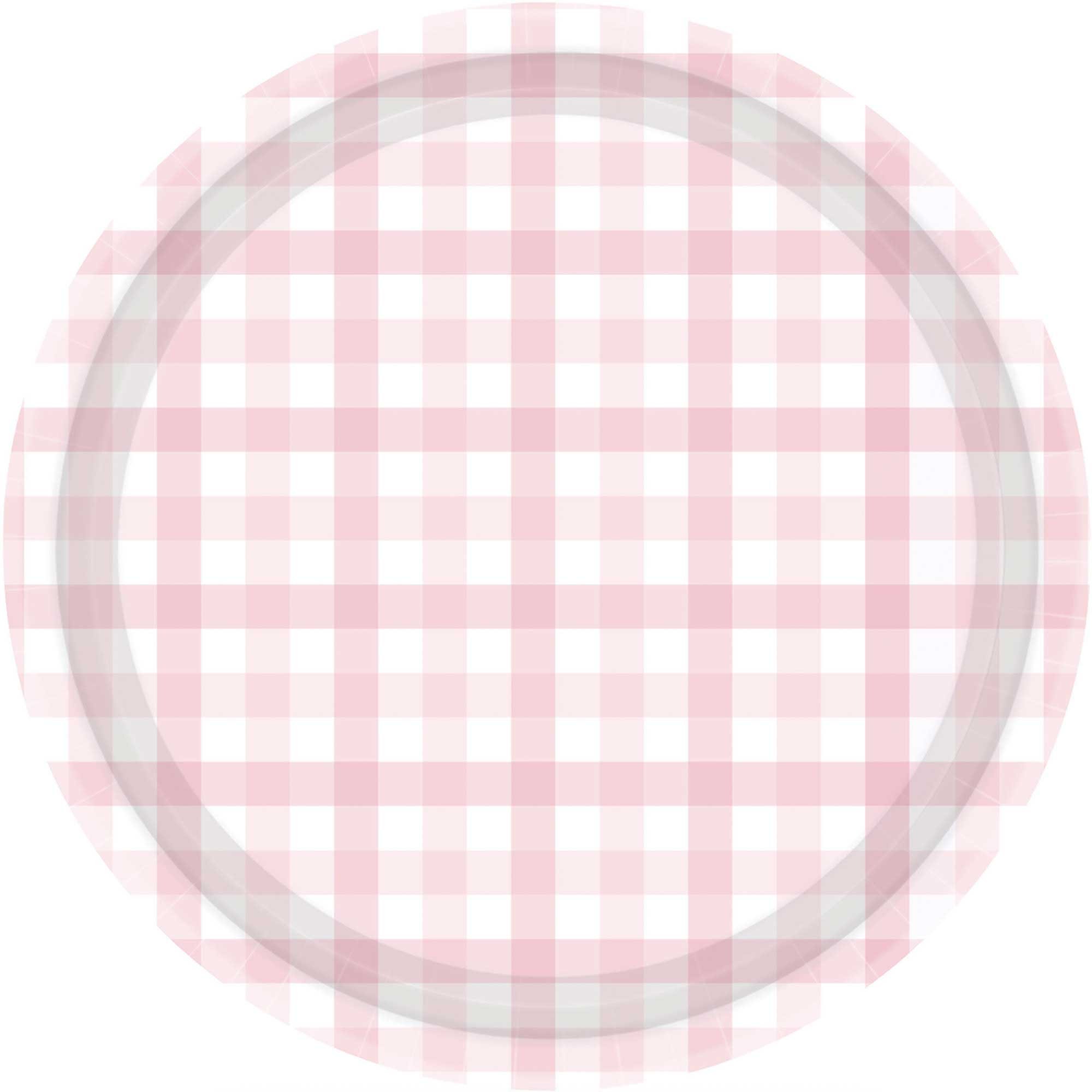 Gingham 23cm Paper Plate Pastel Pink NPC 8Pk