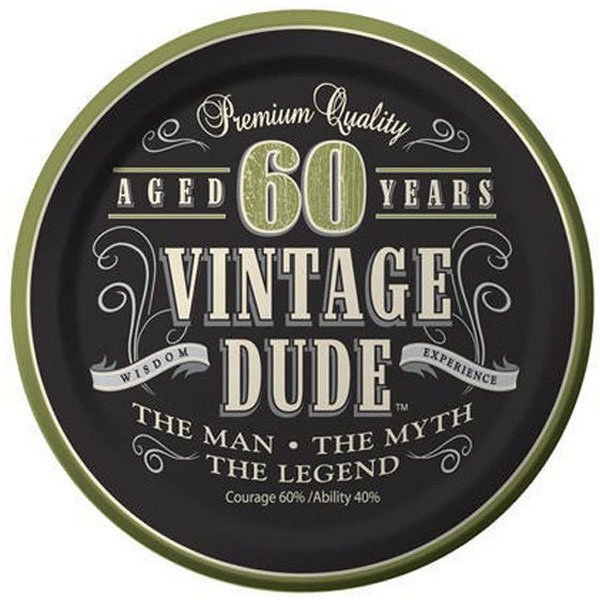 Vintage Dude 60th Birthday Lunch Plates Paper 18cm NPC