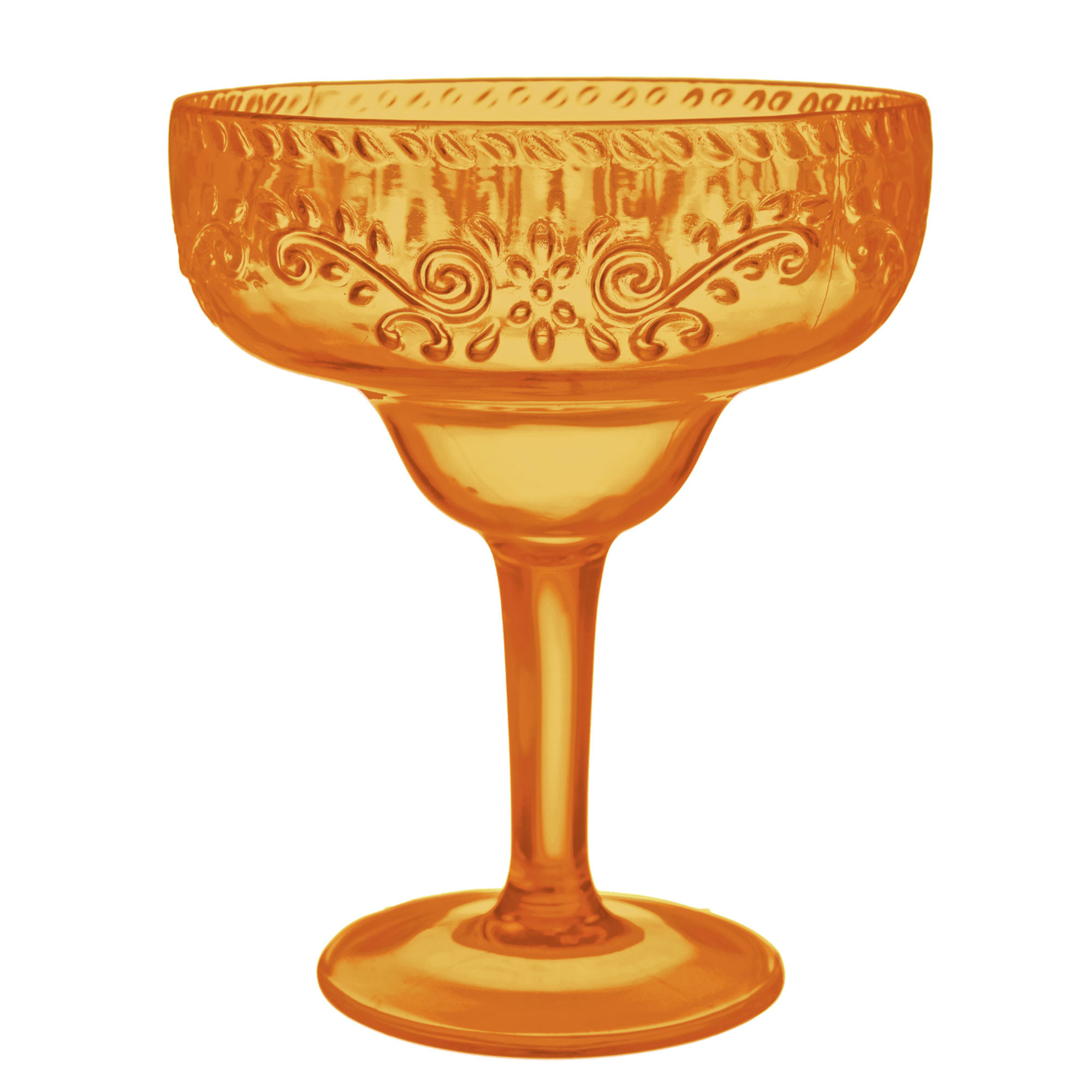 Premium Embossed Burnt Orange Floral Margarita Glass