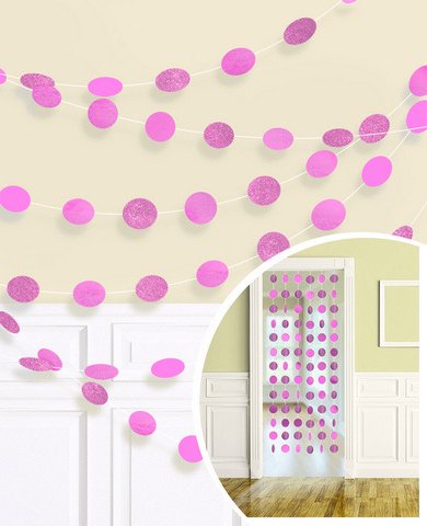 String Decorations Glitter Round  New Pink