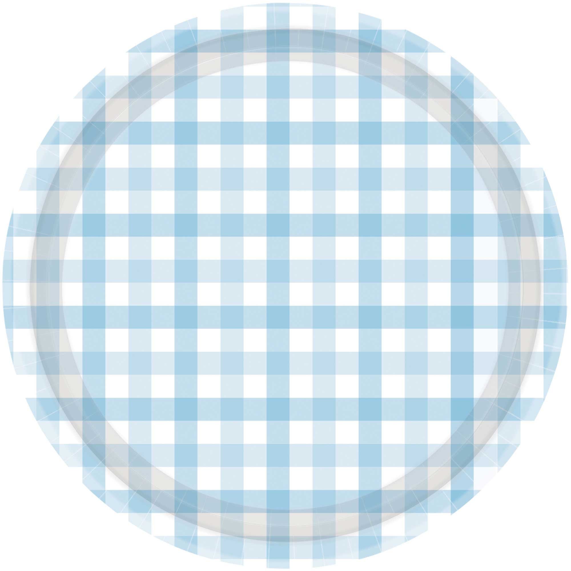 Gingham 23cm Paper Plate Pastel Blue NPC 8Pk