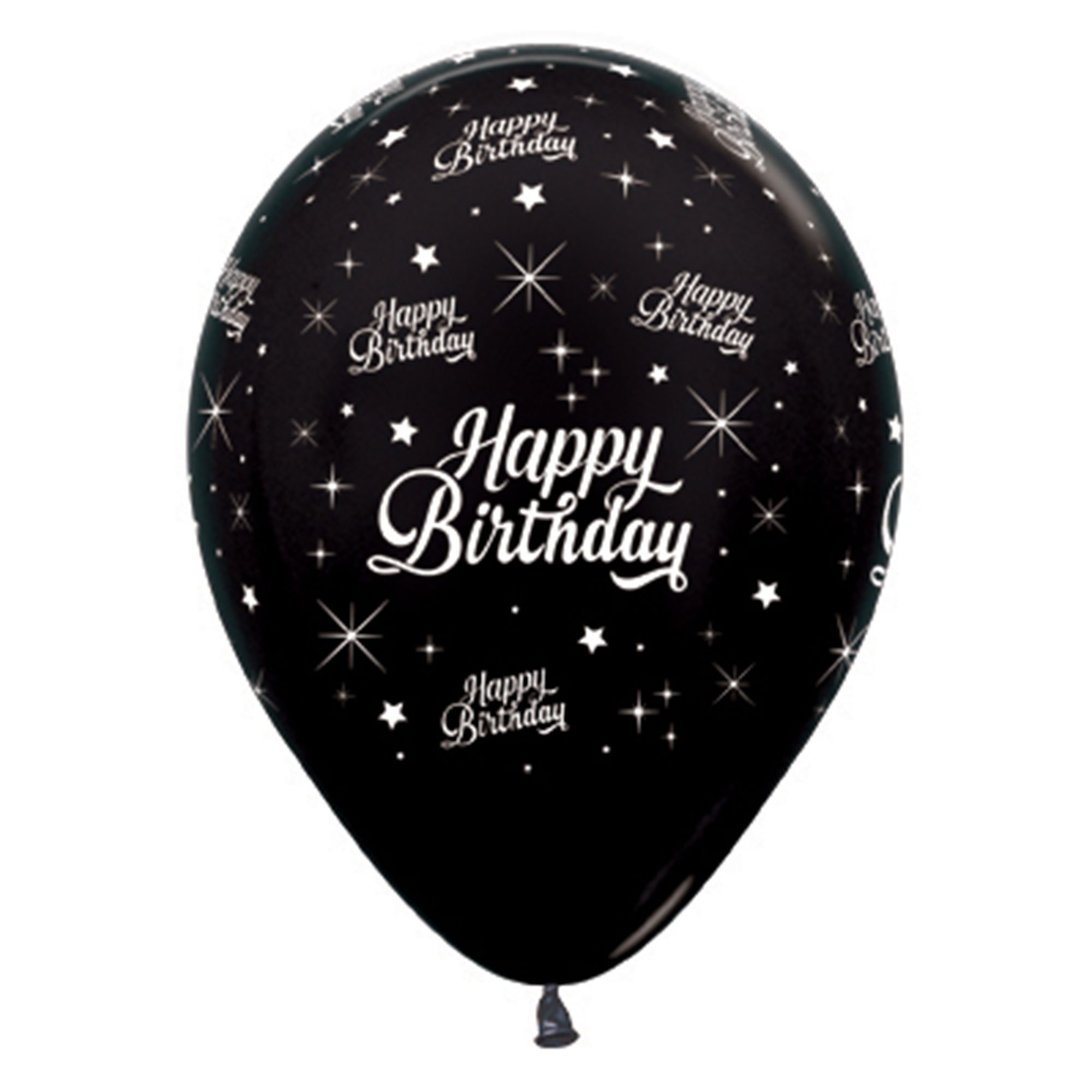 Sempertex 30cm Happy Birthday Twinkling Stars Metallic Black Latex Balloons, 6PK