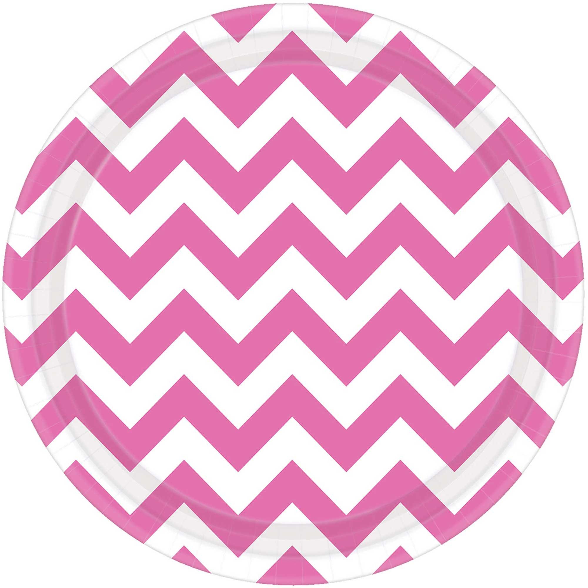 "Chevron 7""/17cm Round Paper Plates New Pink                                                                                   