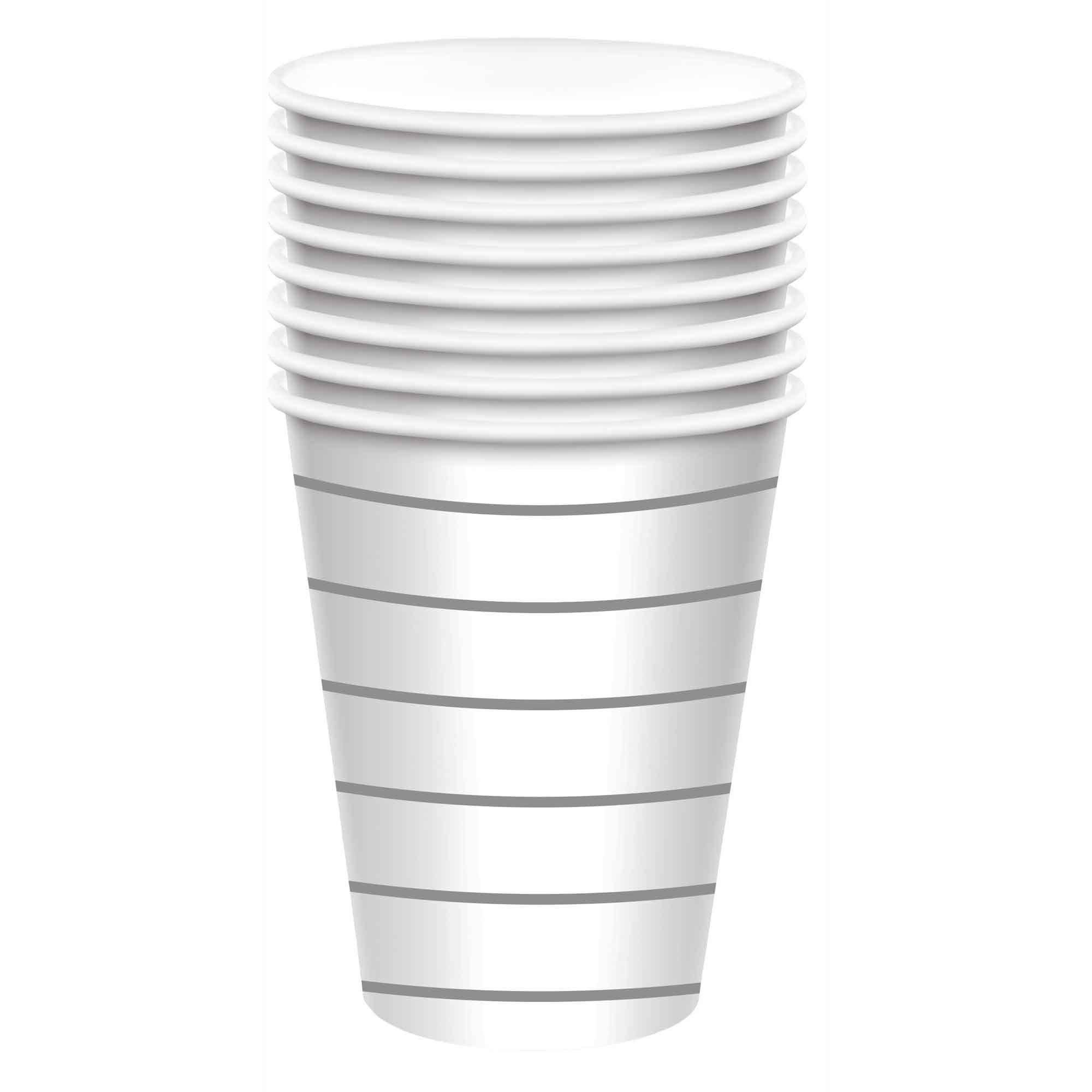 Stripe 266ml Paper Cups 8 Pack- Silver HC
