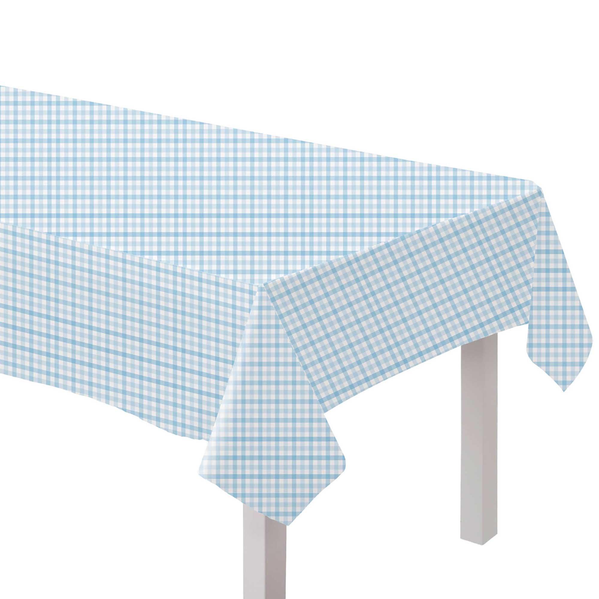 Gingham Paper Tablecover Pastel Blue