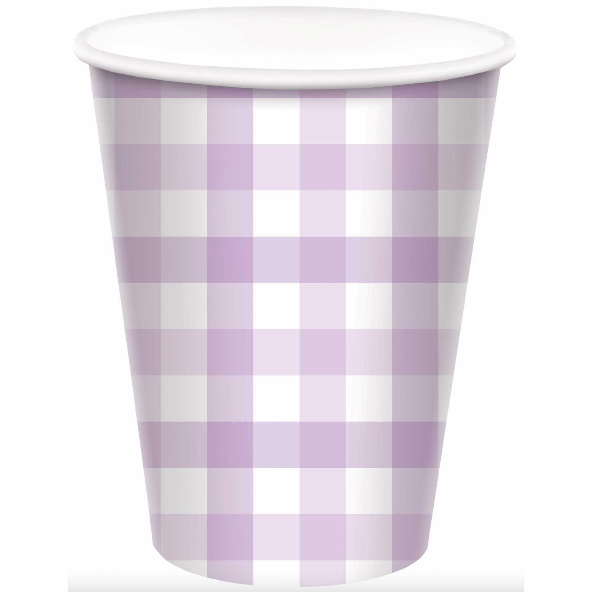 Gingham 266ml Paper Cup Pastel Purple HC