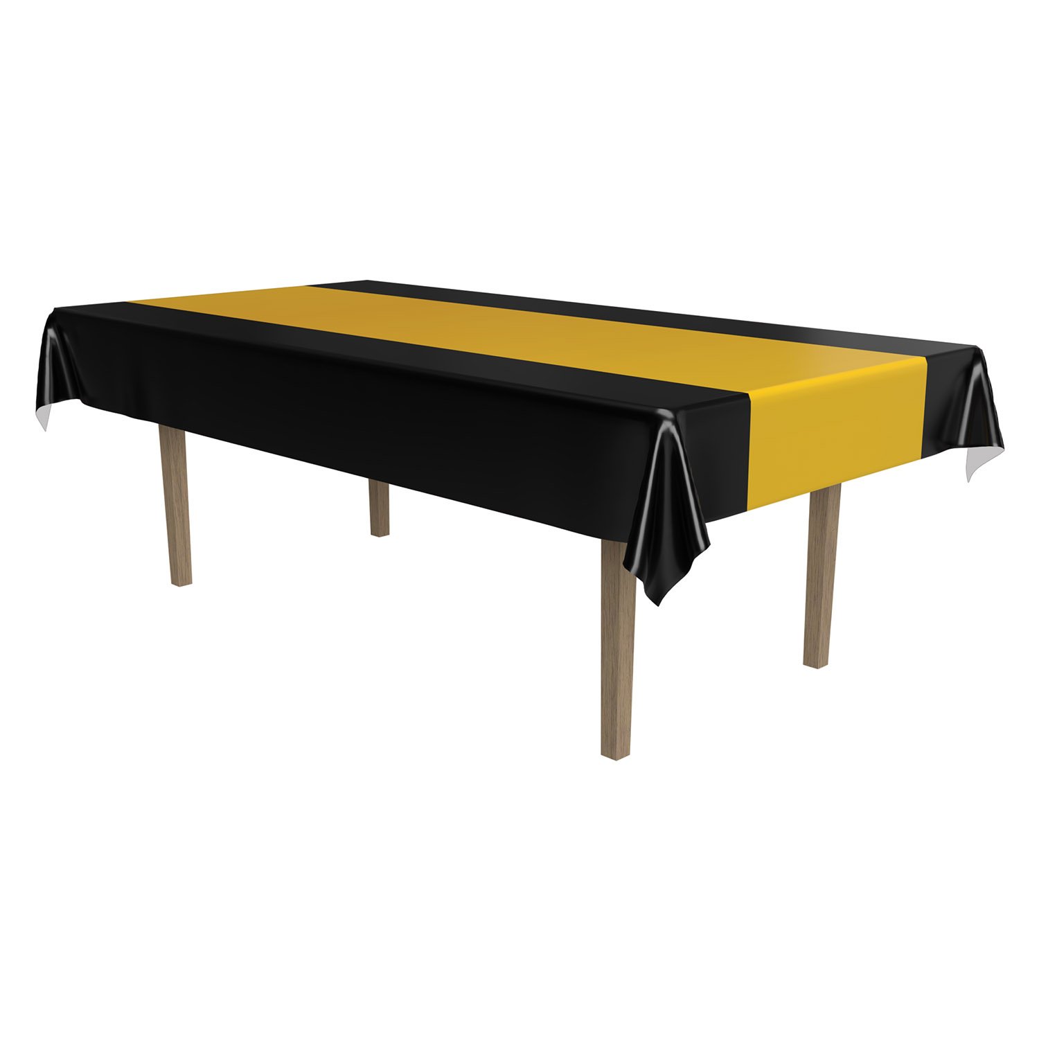 Beistle Black & Gold Striped Tablecover