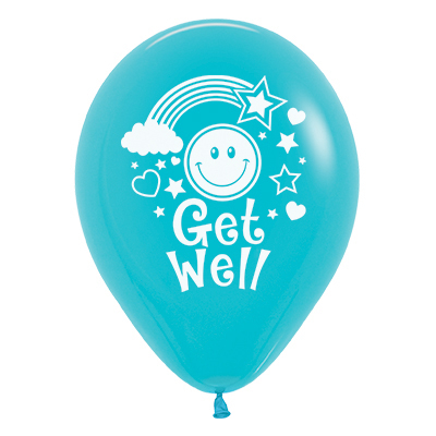 Sempertex 30cm Get Well Smiley Faces Fashion Caribbean Blue Latex Balloons, 6PK