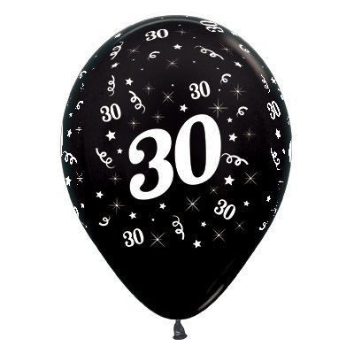 Sempertex 30cm Age 30 Metallic Black Latex Balloons, 25PK