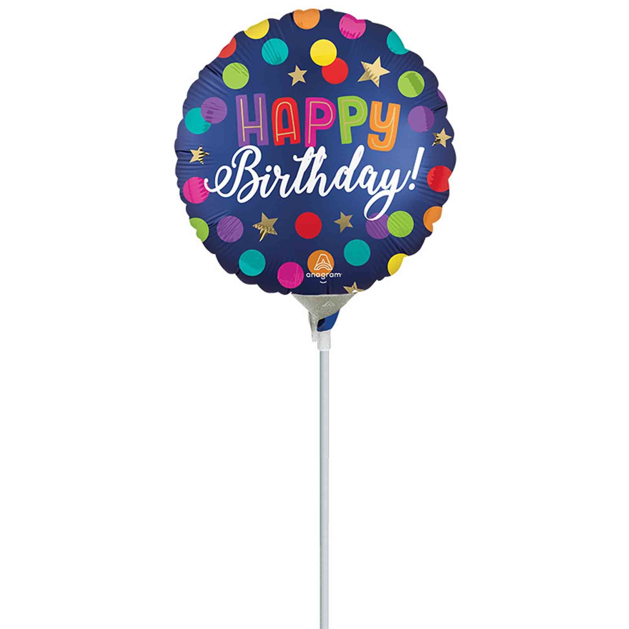 22cm Inflated Happy Birthday Blue Confetti A15