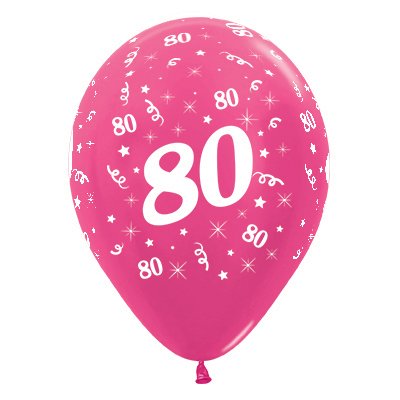 Sempertex 30cm Age 80 Metallic Fuchsia Latex Balloons, 6PK