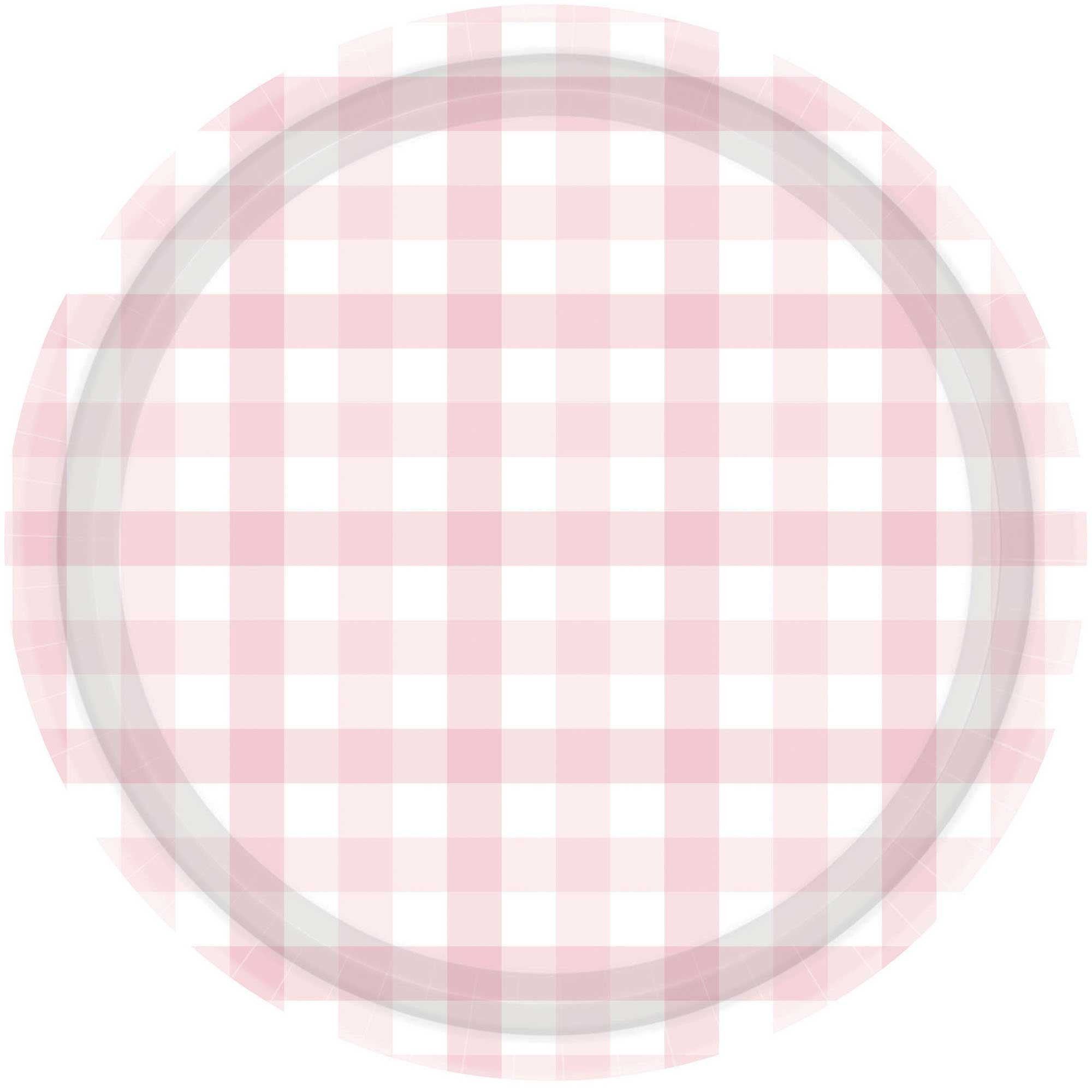 Gingham 17cm Paper Plate Pastel Pink NPC 8Pk