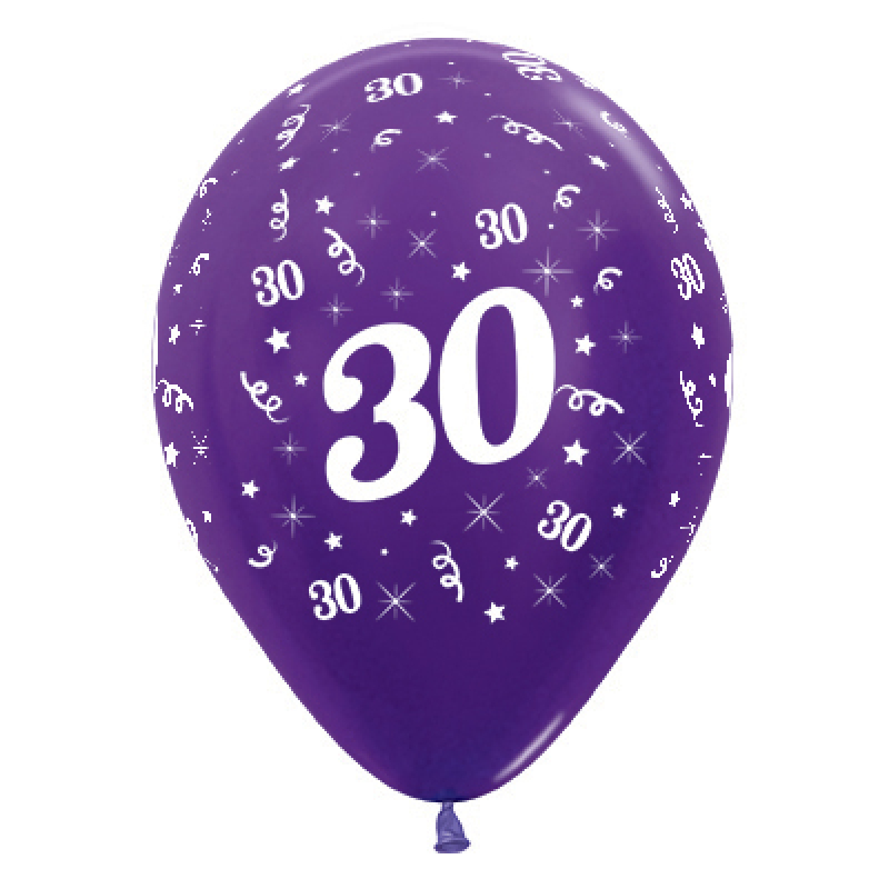Sempertex 30cm Age 30 Metallic Purple Violet Latex Balloons, 25PK ...