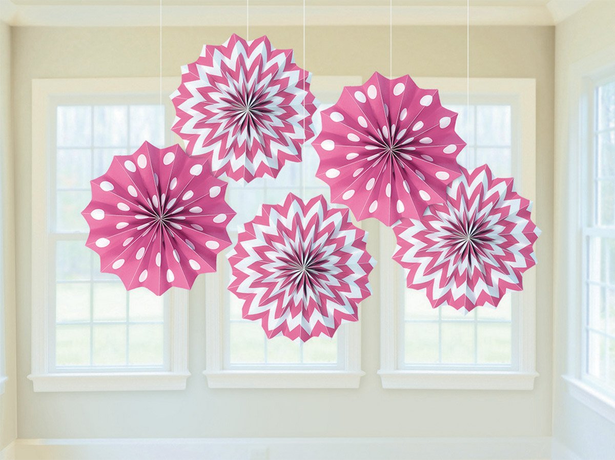Fan Decorations Printed Paper  Bright Pink