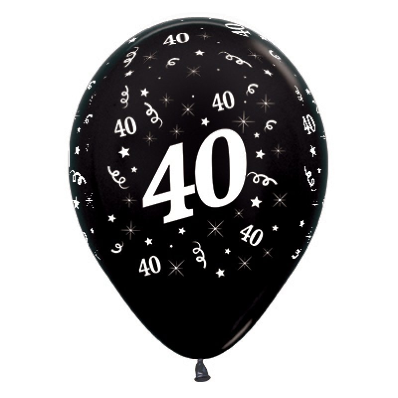 Sempertex 30cm Age 40 Metallic Black Latex Balloons, 25PK : Balloon