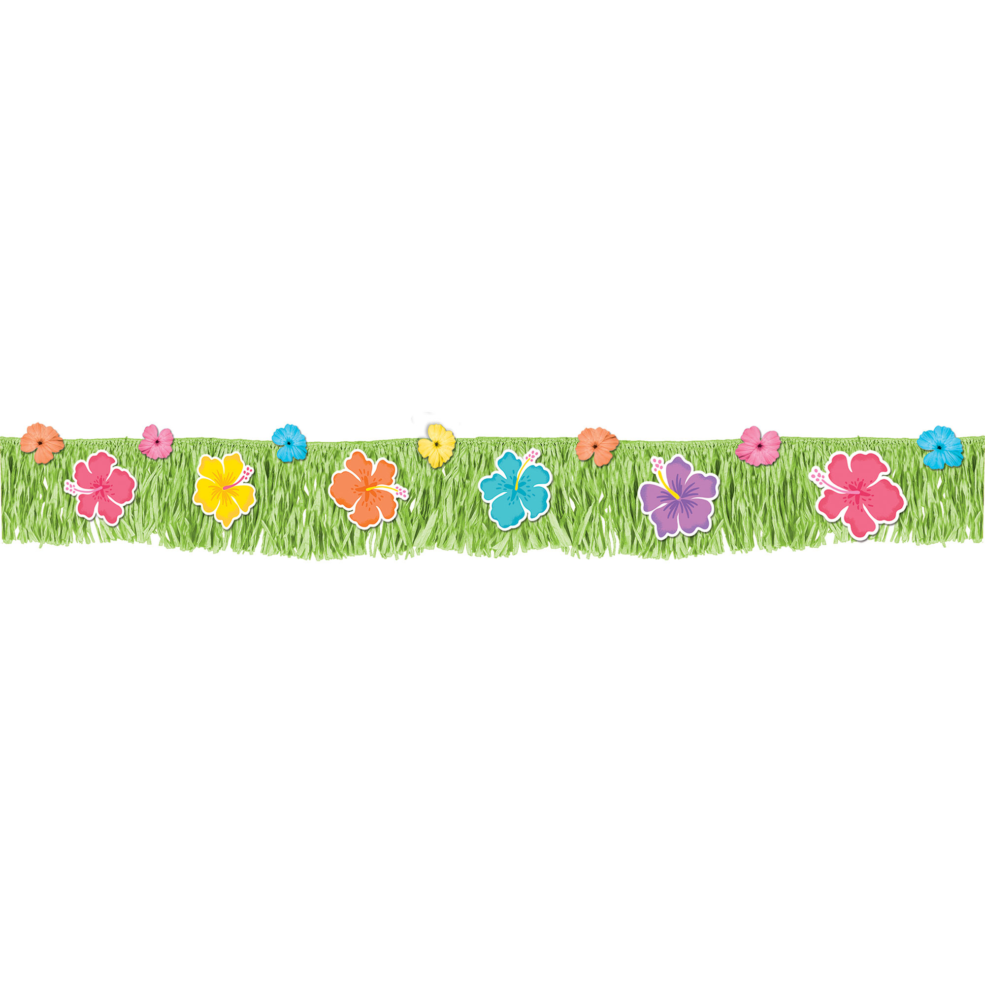 Summer Hibiscus Fringed Plastic Banner & Fabric Flowers