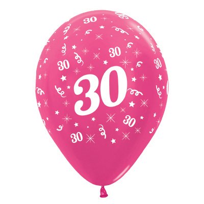 Sempertex 30cm Age 30 Metallic Fuchsia Latex Balloons, 25PK