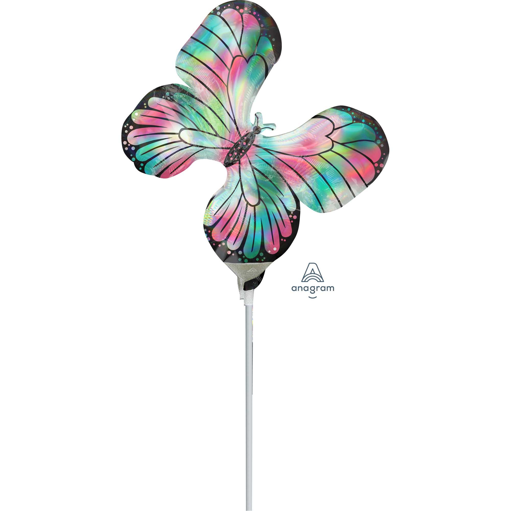 Mini Shape Inflated Holographic Iridescent Teal & Pink Butterfly A30