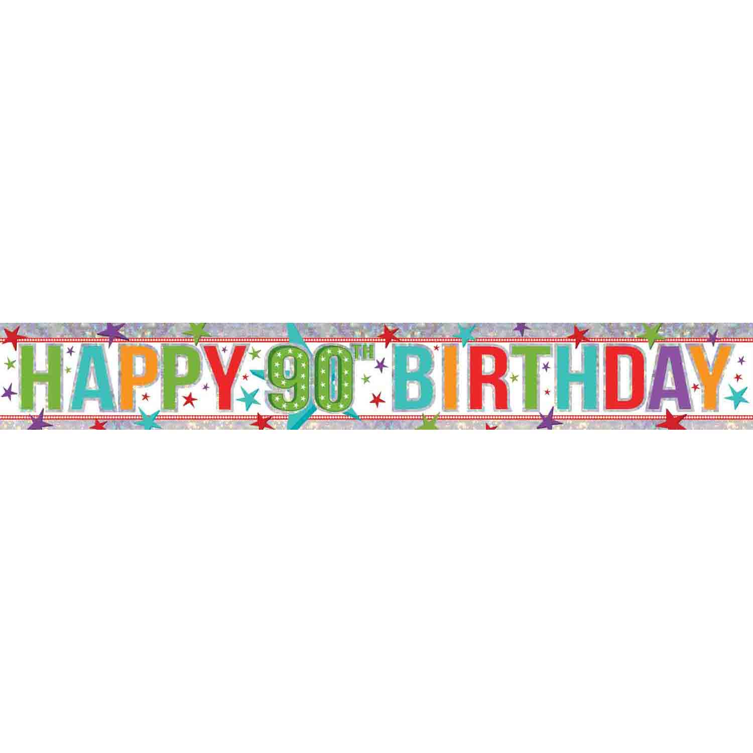 Banner Holographic Happy Birthday 90th Multi-Coloured