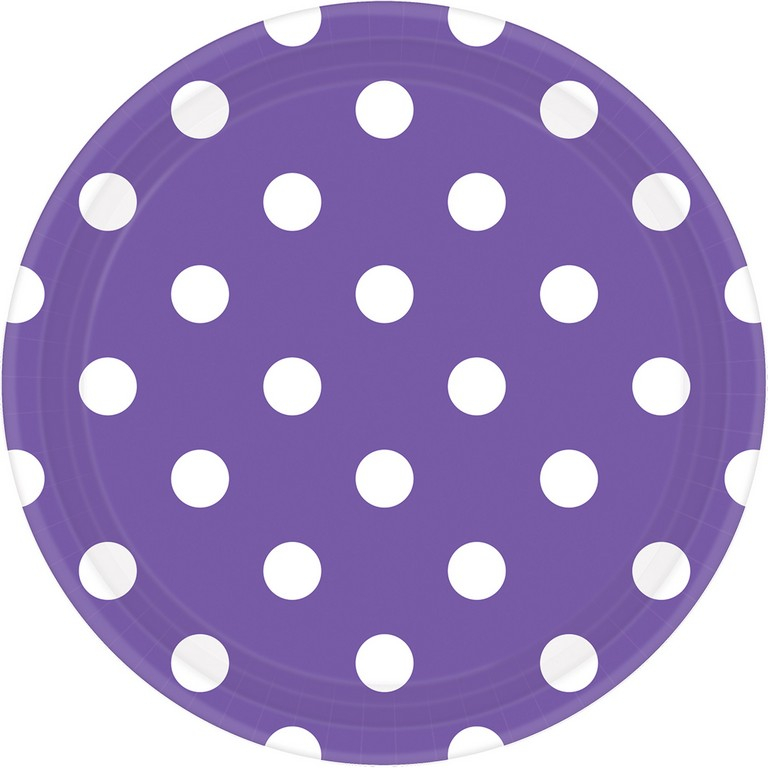 Dots 17cm Round Paper Plates New Purple