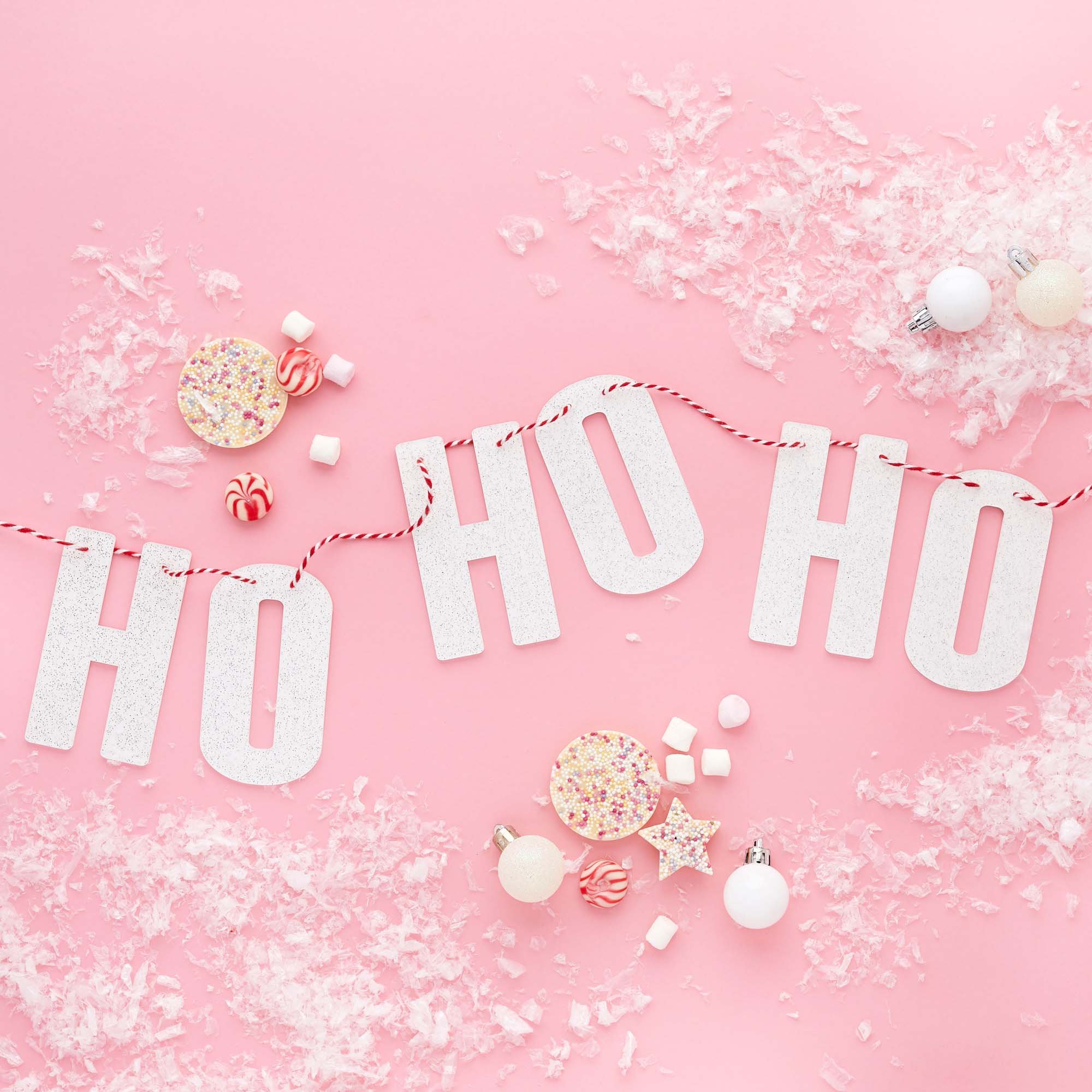 Good Cheer White 'Ho Ho Ho' Glitter Acrylic Garland 1m