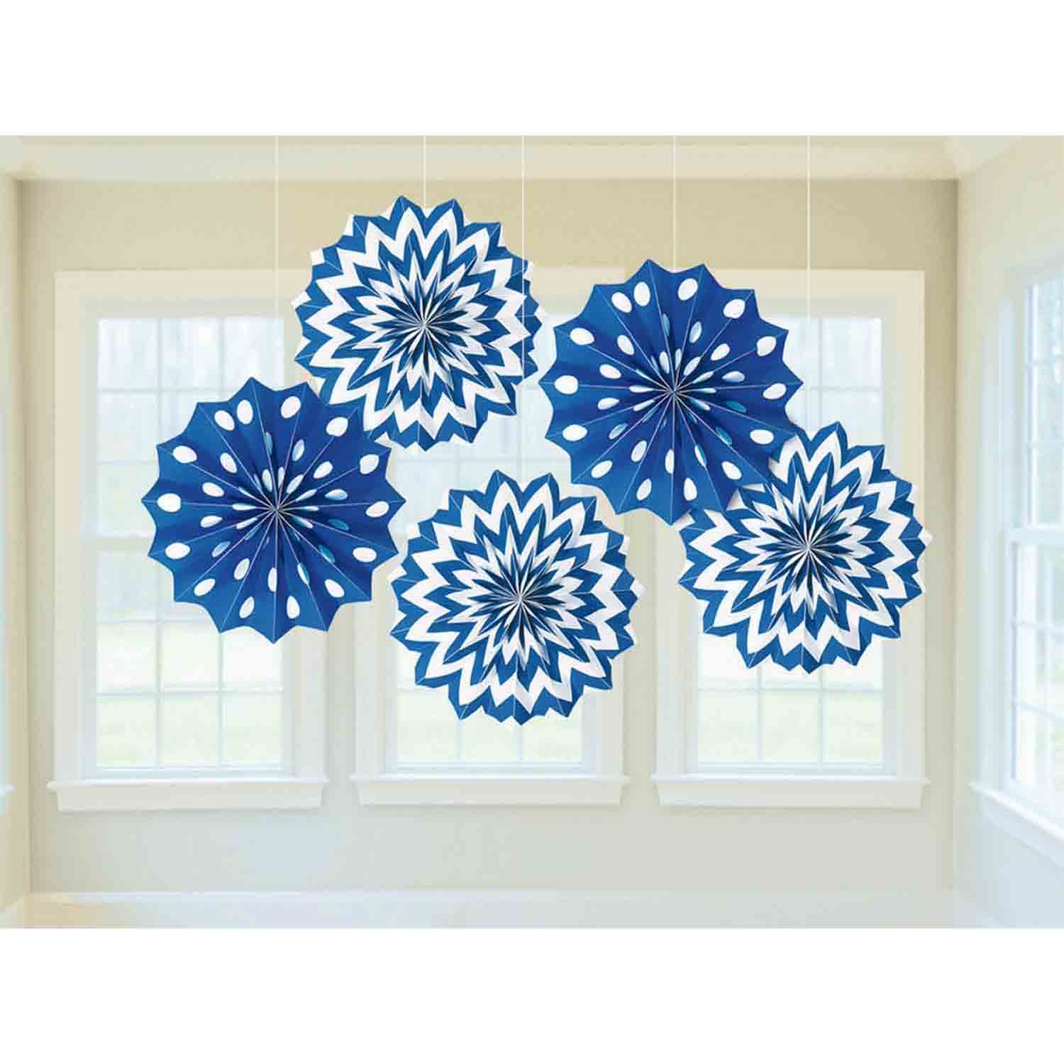 Fan Decorations Printed Paper  Bright Royal Blue
