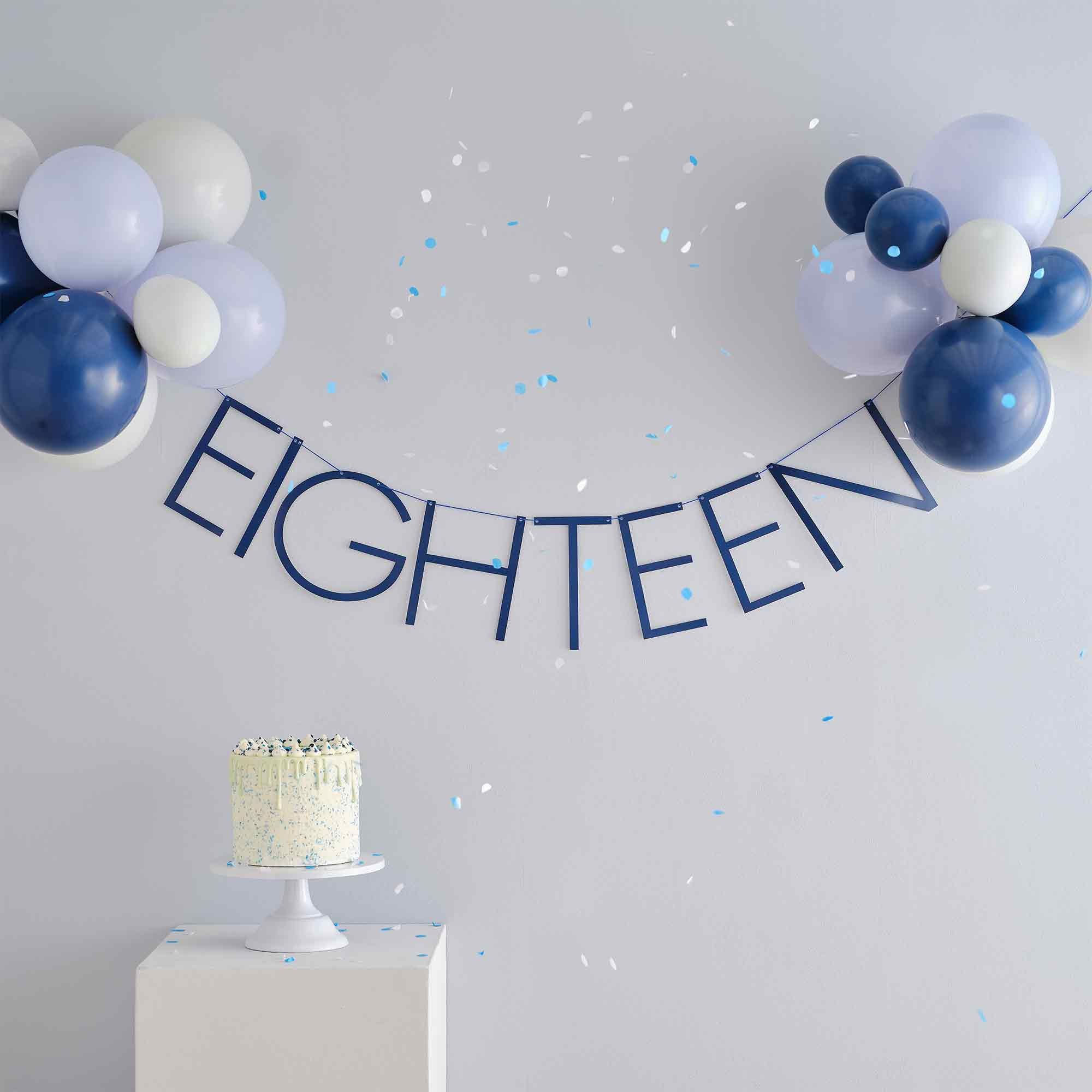 Mix It Up Blue 18 Milestone Balloon Bunting