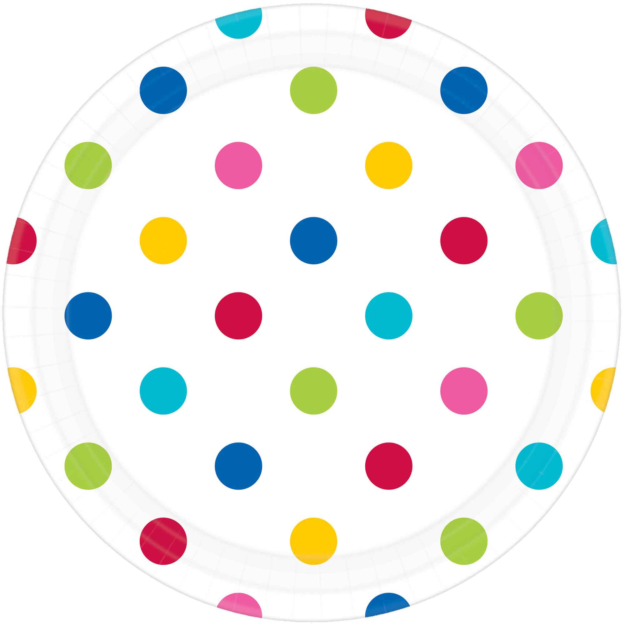 Dots 23cm Round Paper Plates Rainbow Colours