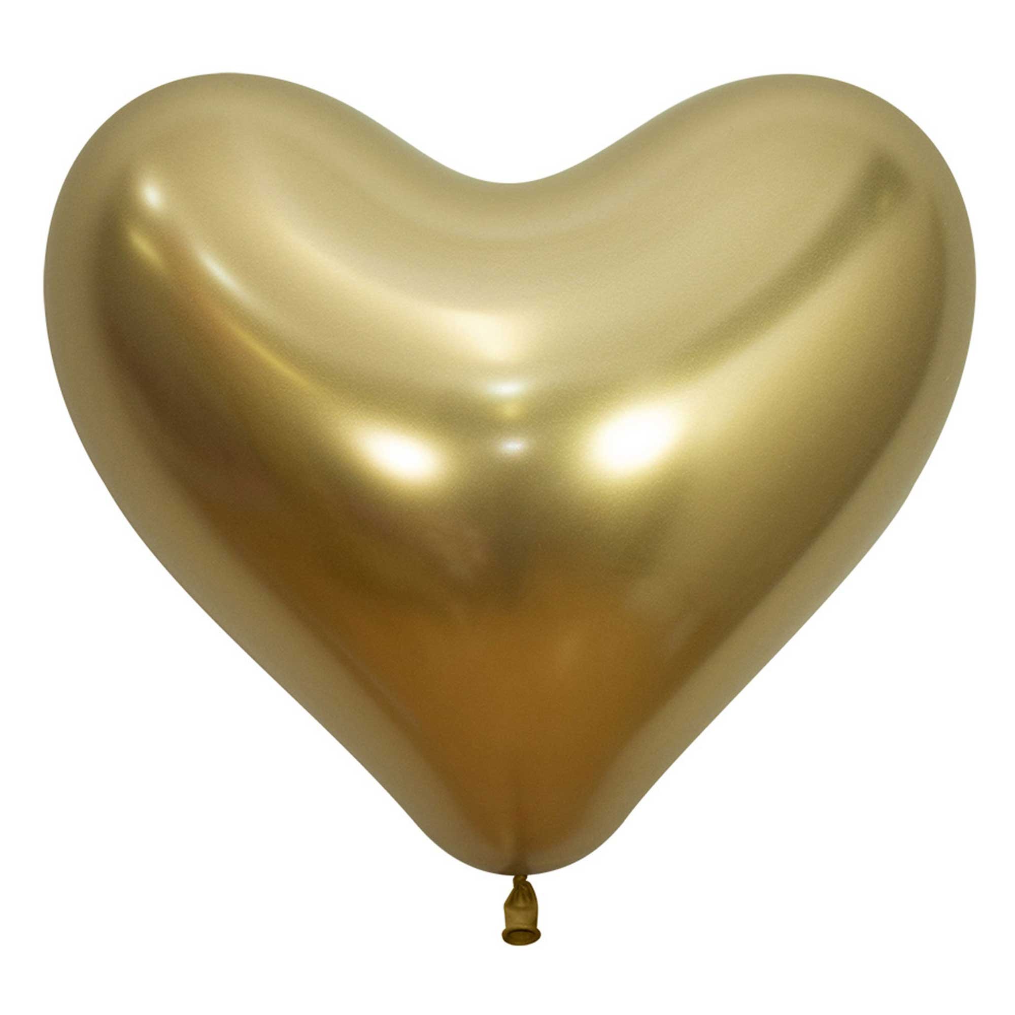 Sempertex 35cm Hearts Metallic Reflex Gold Latex Balloons 970, 12PK