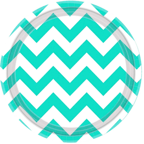 "Chevron 7""/17cm Round Paper Plates Robin's-egg Blue                                                                           