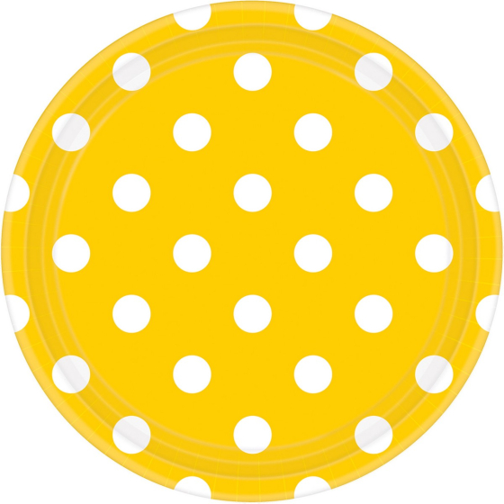 Dots 17cm Round Paper Plates Yellow Sunshine
