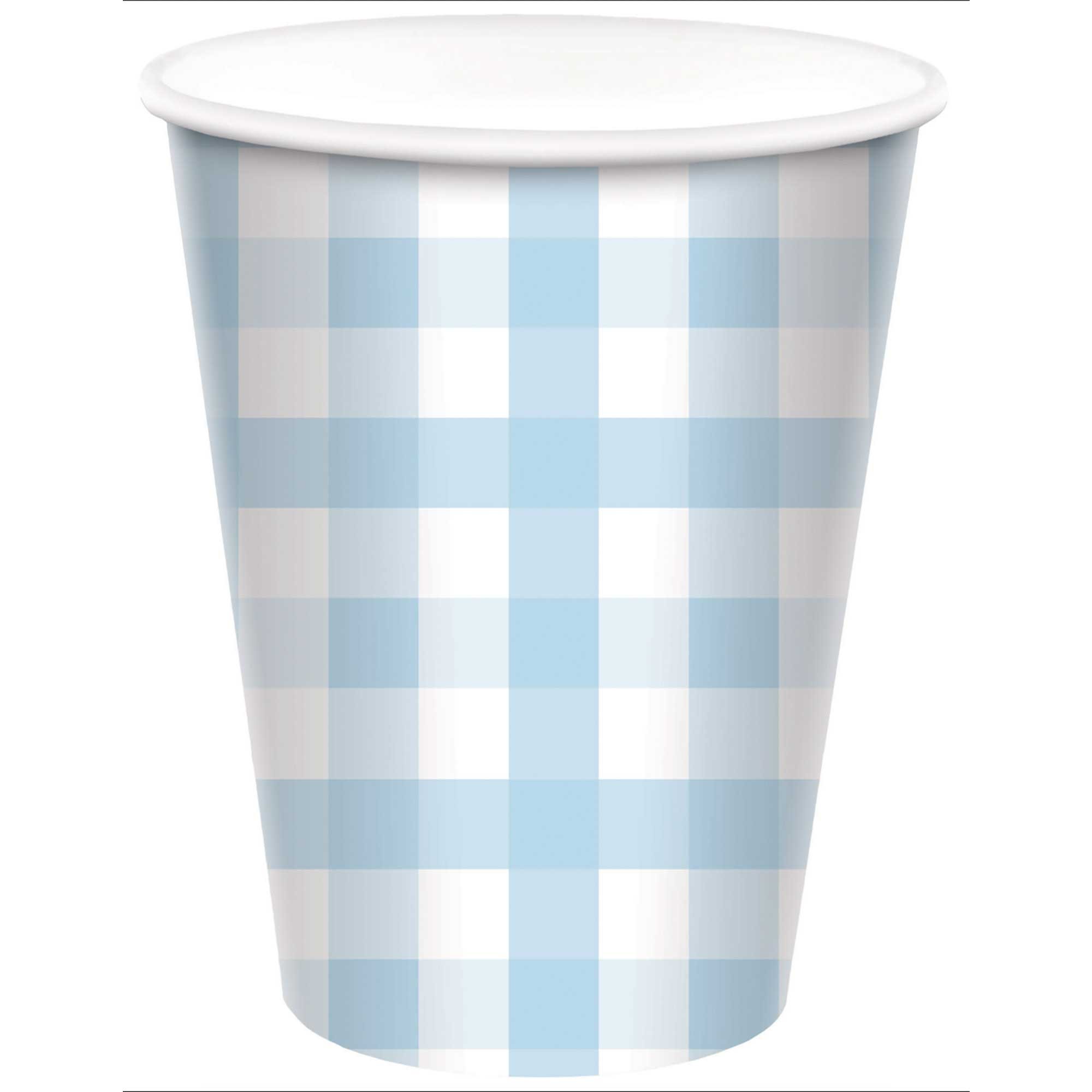 Gingham 266ml Paper Cup Pastel Blue HC