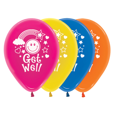 Sempertex 30cm Get Well Smiley Faces Crystal Assorted Latex Balloons, 25PK