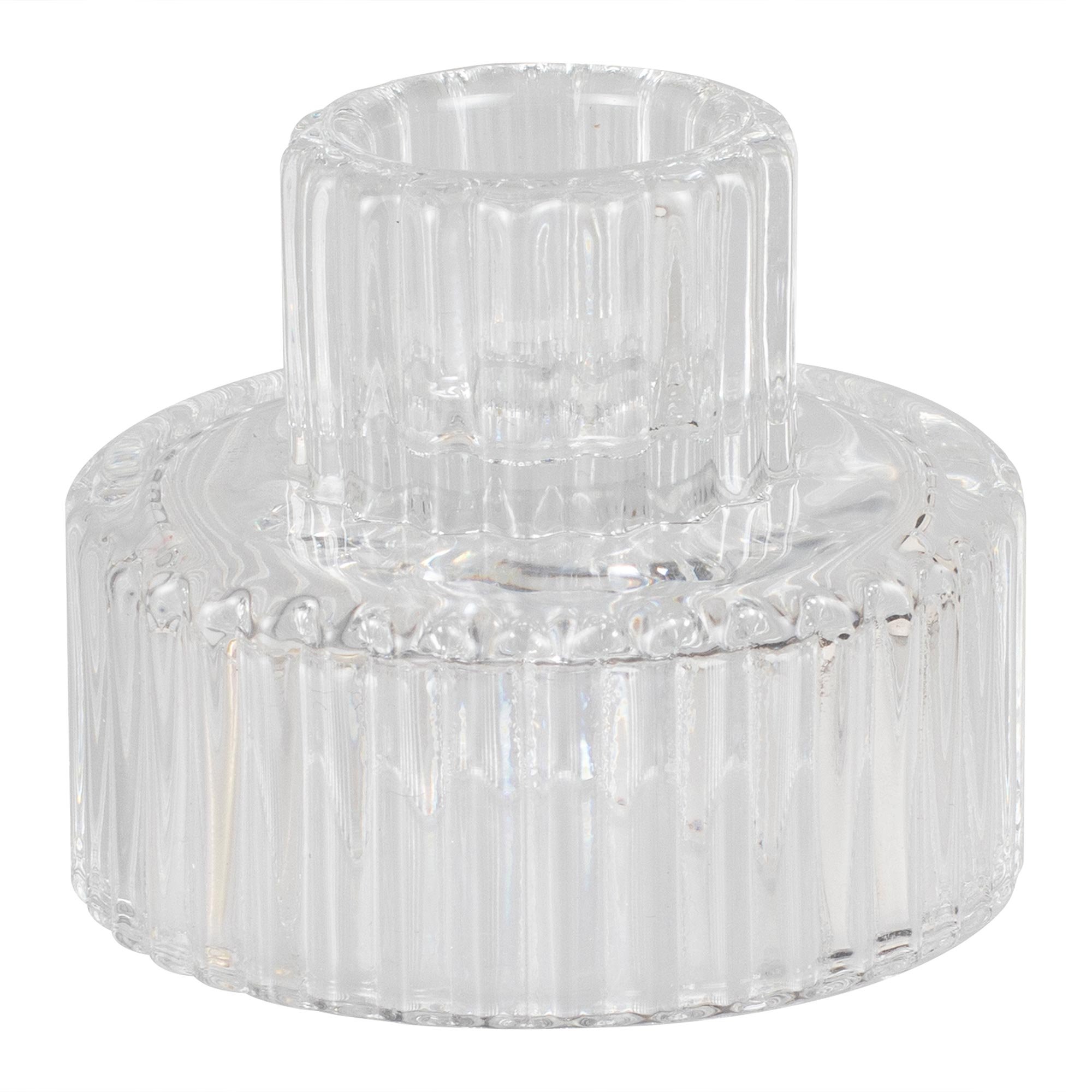 White Christmas Clear Glass Candle Holders