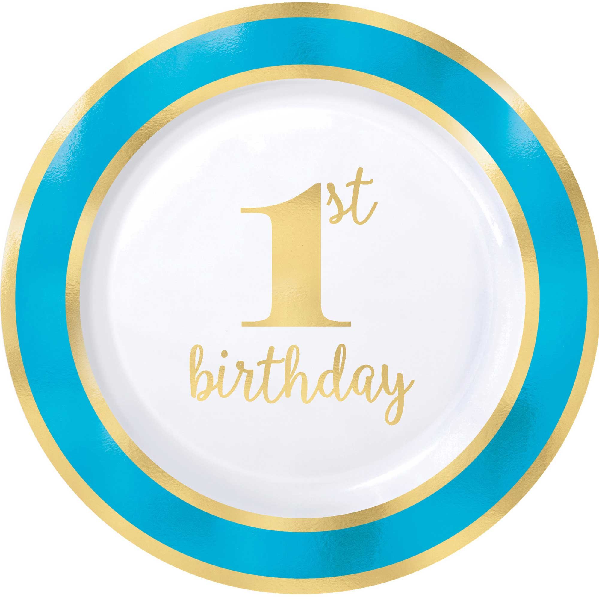 1st Birthday Blue 19cm Plastic Plates Hot Stamped