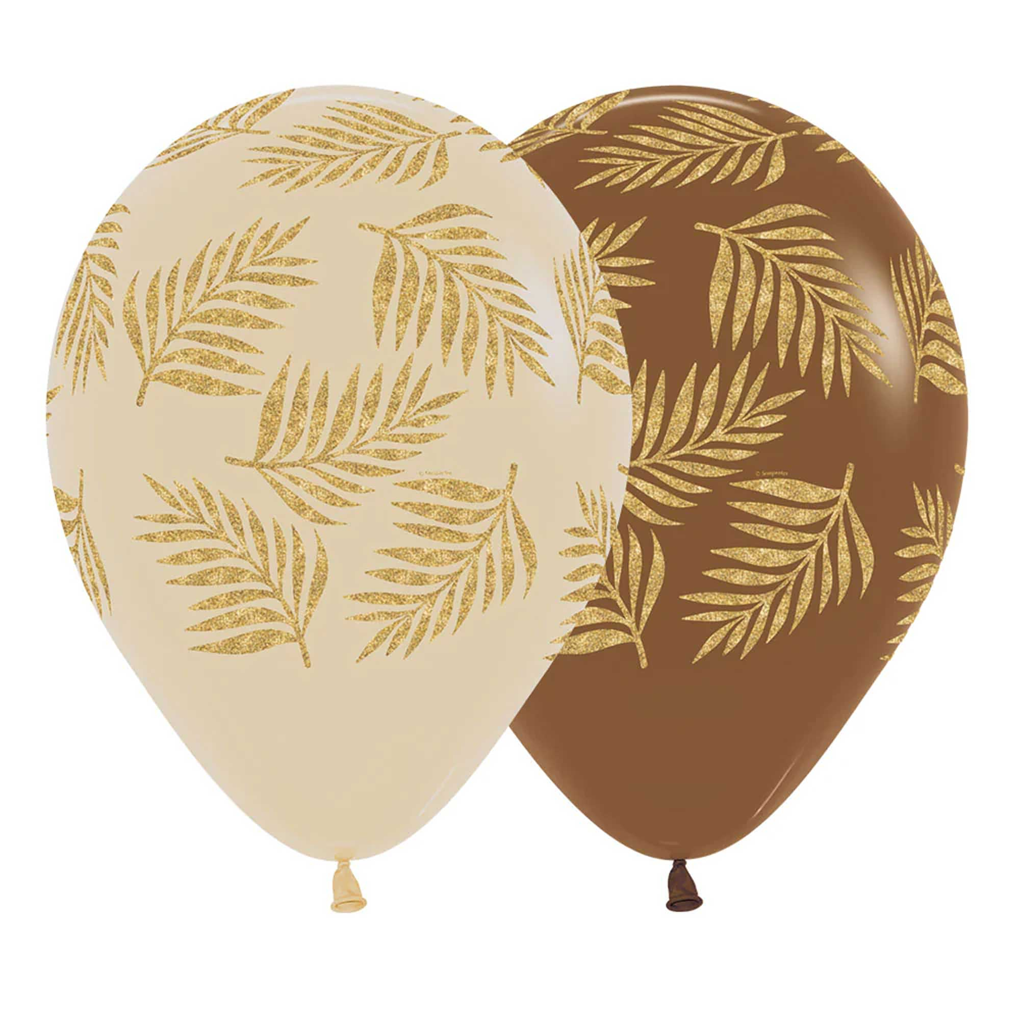 Sempertex 30cm Palm Leaves Gold on Fashion Latte Latex Balloons, 12PK