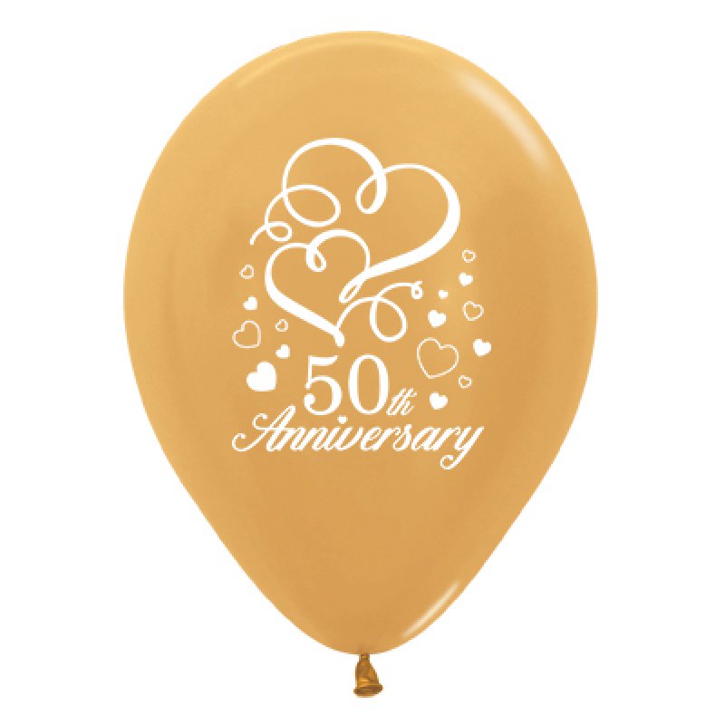Sempertex 30cm 50th Anniversary Hearts Metallic Gold Latex Balloons ...