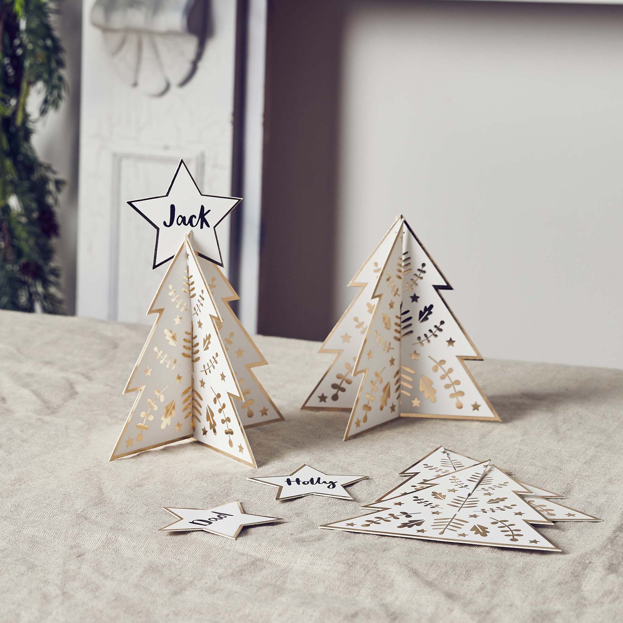 Festive Folklore Gold Christmas Tree Table Place Cards