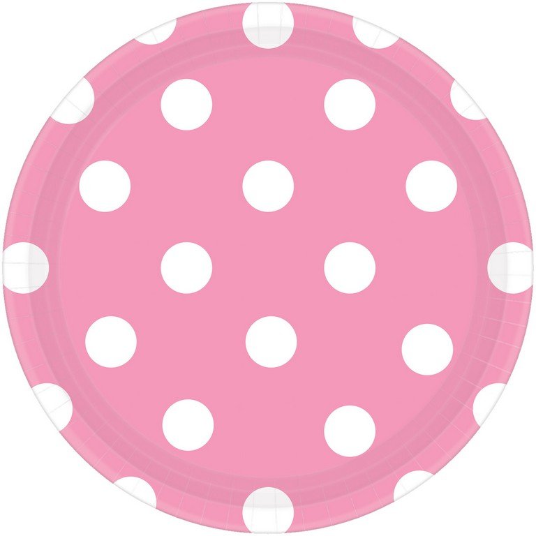 Dots 17cm Round Paper Plates New Pink
