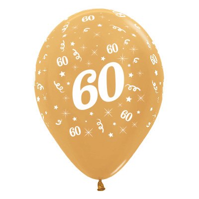 Sempertex 30cm Age 60 Metallic Gold Latex Balloons, 25PK