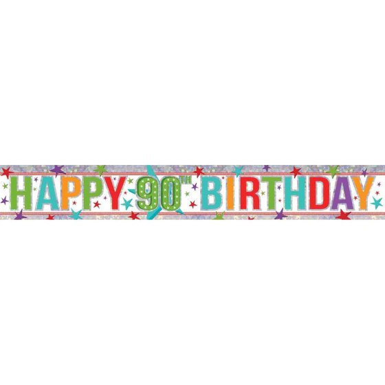 Banner Holographic Happy Birthday 90th Multi-Coloured