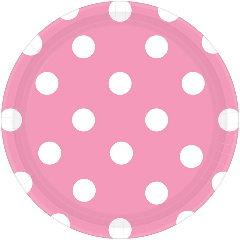 Dots 23cm Round Paper Plates New Pink