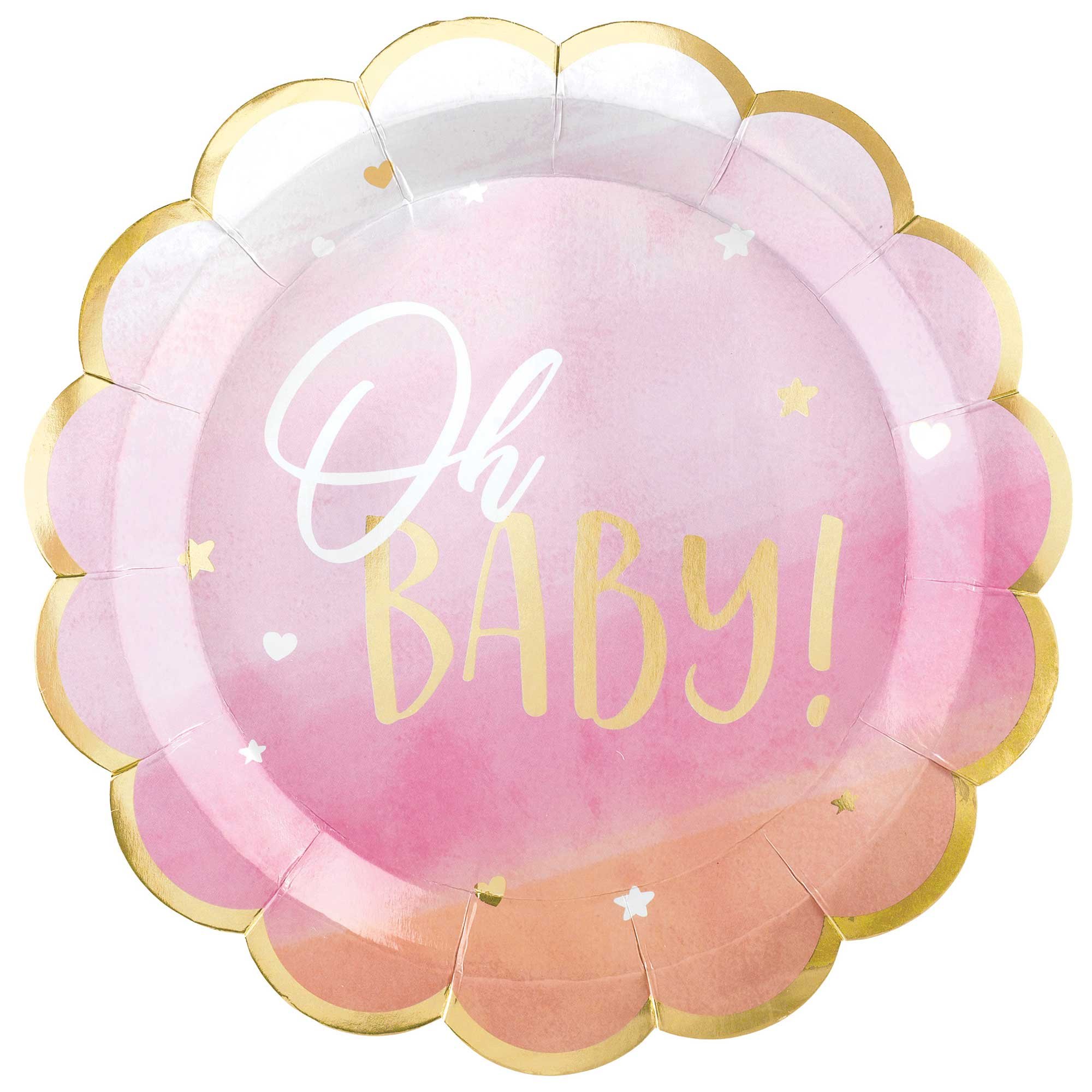 Oh Baby Girl 26cm Shaped Metallic Paper Plates