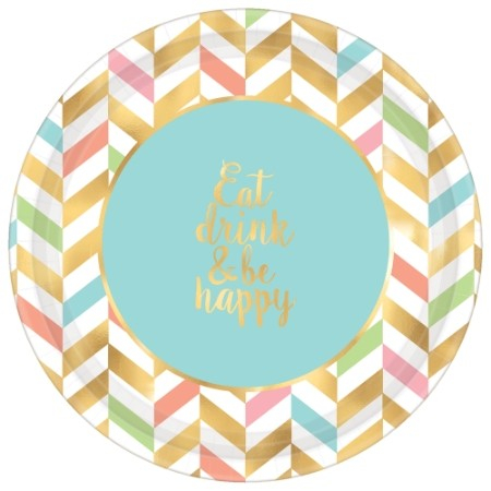 Eat, Drink & Be Happy 26cm Round Metallic Paper Plates